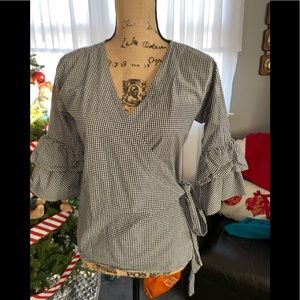 Loft Gingham Print Wrap Blouse